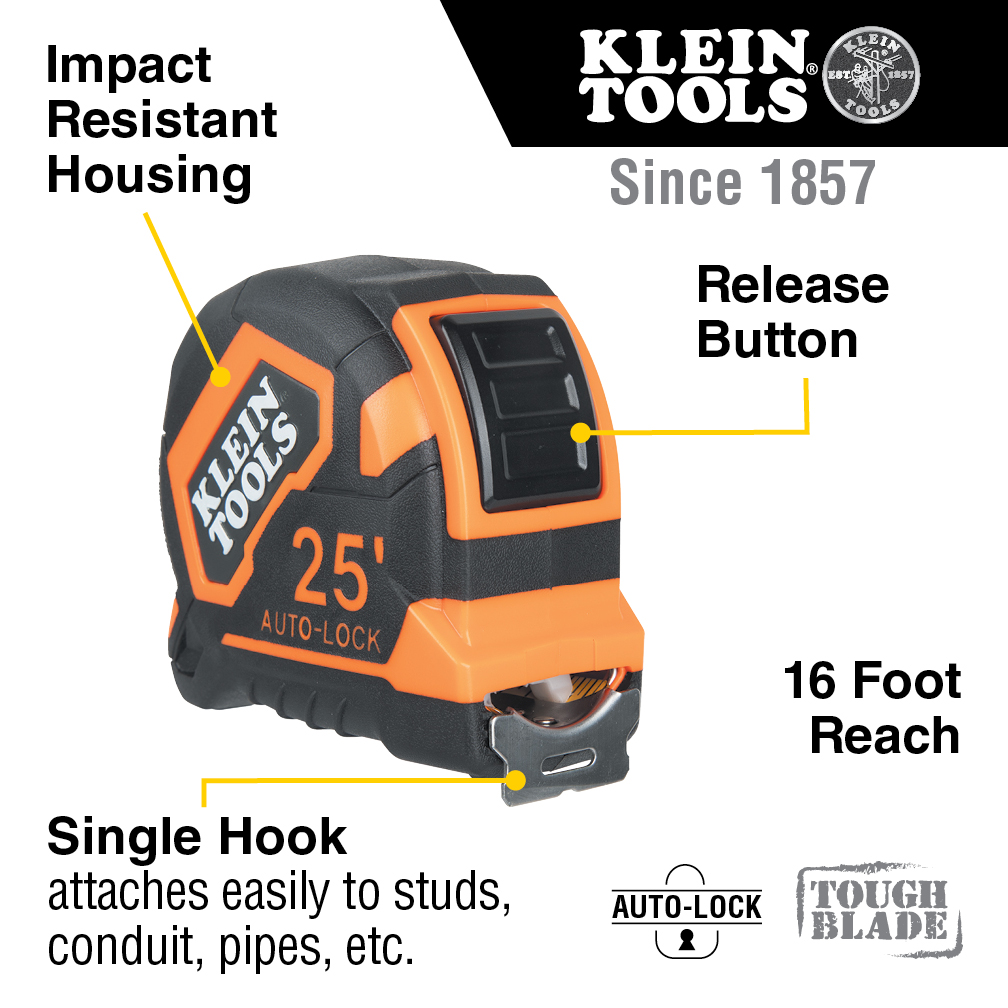 Tape Measure, 25-Foot Single-Hook Auto-Lock