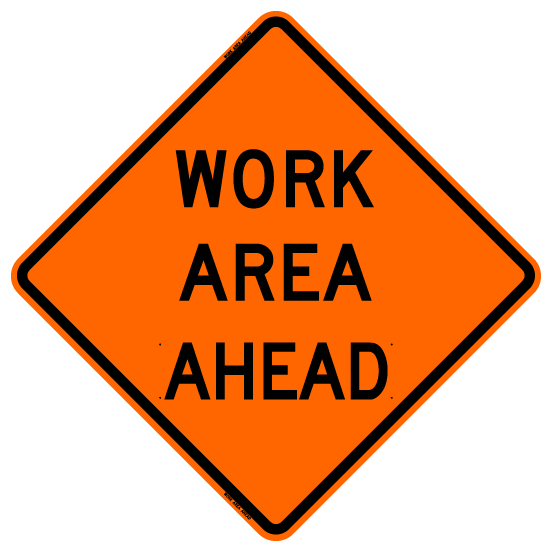 Cortina 48" x 48" SuperBright Reflective Roll-Up Sign with Lexan Pockets and Ribsets - Work Area Ahead
