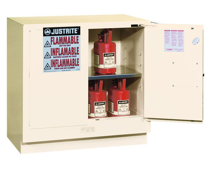 22 Gallon, 1 Shelf, 2 Doors, Self Close, Flammable Cabinet, Sure-Grip® EX Under Counter, White - 892325