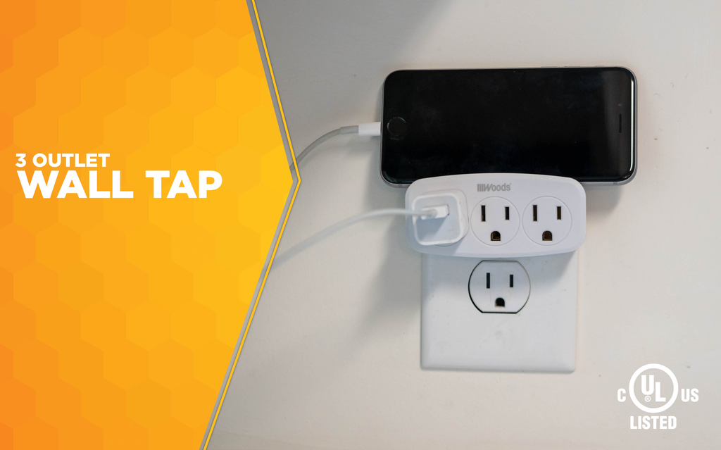Woods WALL TAP, 3 OUTLET GROUNDED 12/BX