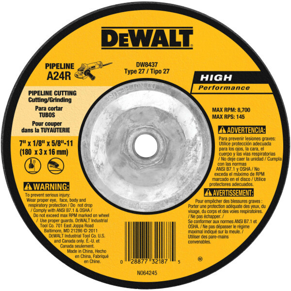 DEWALT 7-Inch By 1/8-Inch By 5/8-Inch-11 Pipeline Cutting Wheel