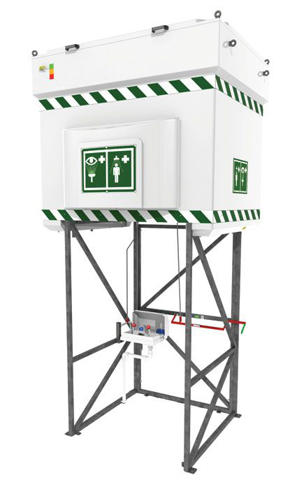 528 Gallon, Hughes Emergency Tank Shower with Eye/Face Wash, Galvanized Steel Frame, 110V - QS2000