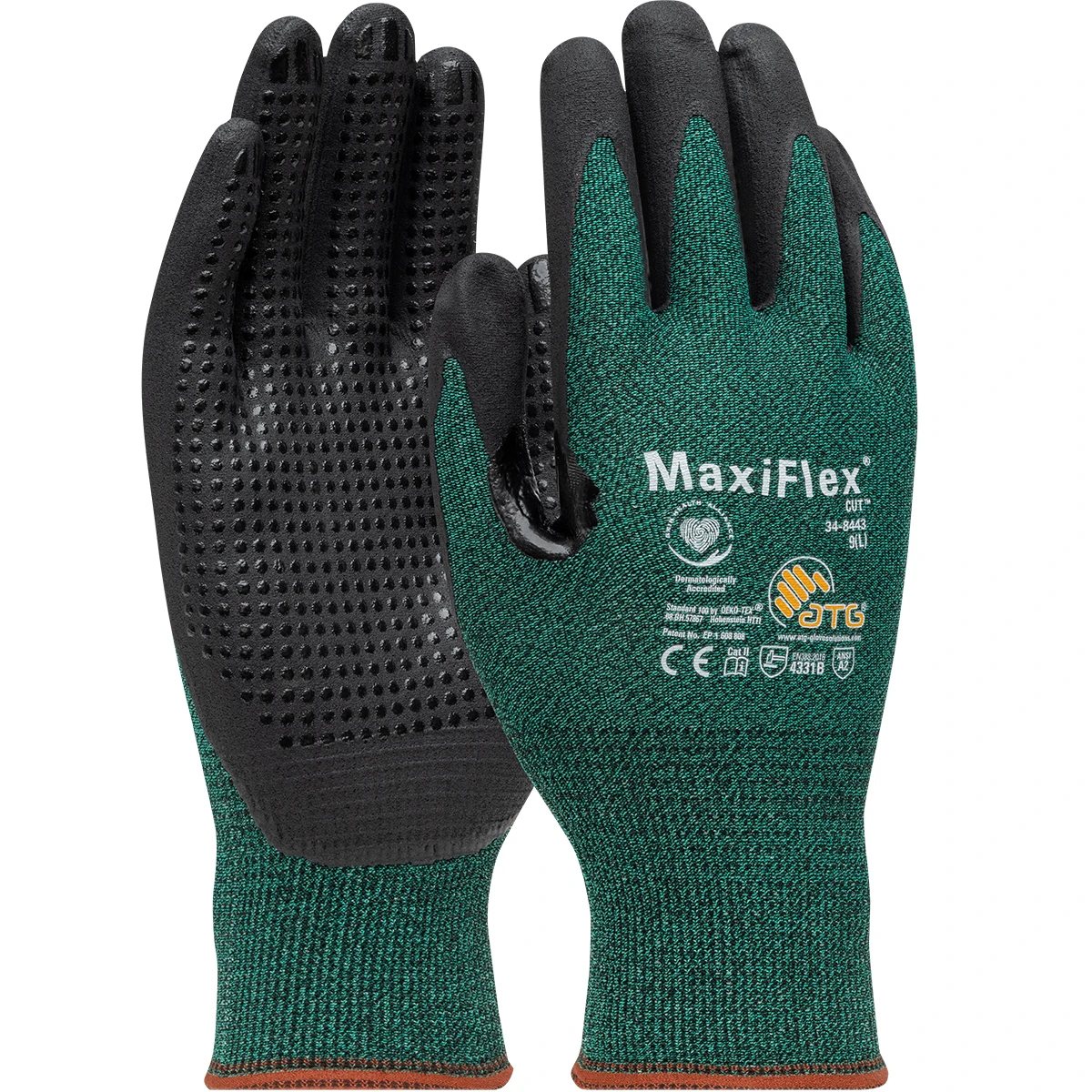MaxiFlex® Cut™ 34-8443V  Cut Resistant Gloves, Size 2XL, Green, ANSI A2