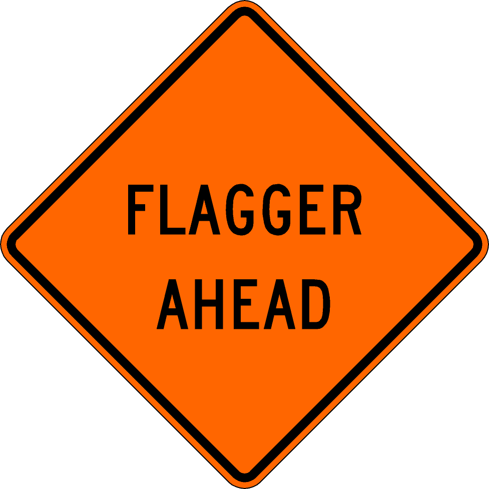 Cortina 48" x 48" SuperBright Reflective Roll-Up Sign with Lexan Pockets and Ribsets - Flagger Ahead