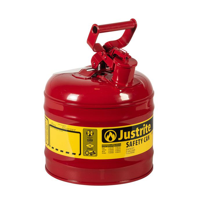 2 Gallon Steel Safety Can for Flammables, Type I, Flame Arrester, Red - 7120100