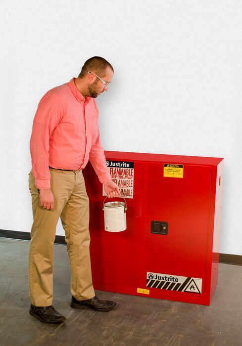 30 Gallon, 1 Shelf, 2 Doors, Manual Close, 35"H Flammable Cabinet, Sure-Grip® EX, Red - 893301