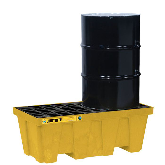 2 Drum Plastic Pallet, In-Line, With Drain, EcoPolyBlend™, Yellow - 28624