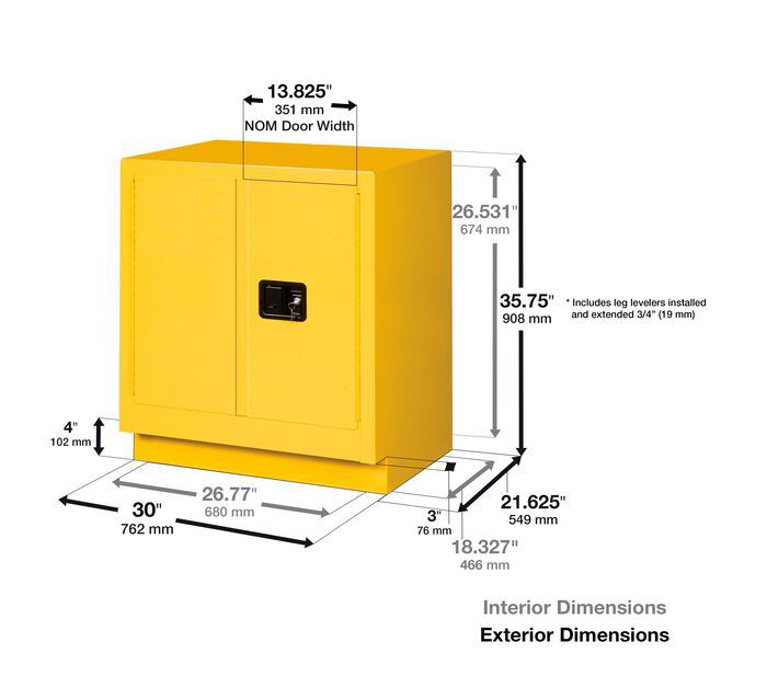19 Gallon, 1 Shelf, 2 Doors, Manual Close, Flammable Cabinet, Sure-Grip® EX Under Fume Hood, Yellow - 883000