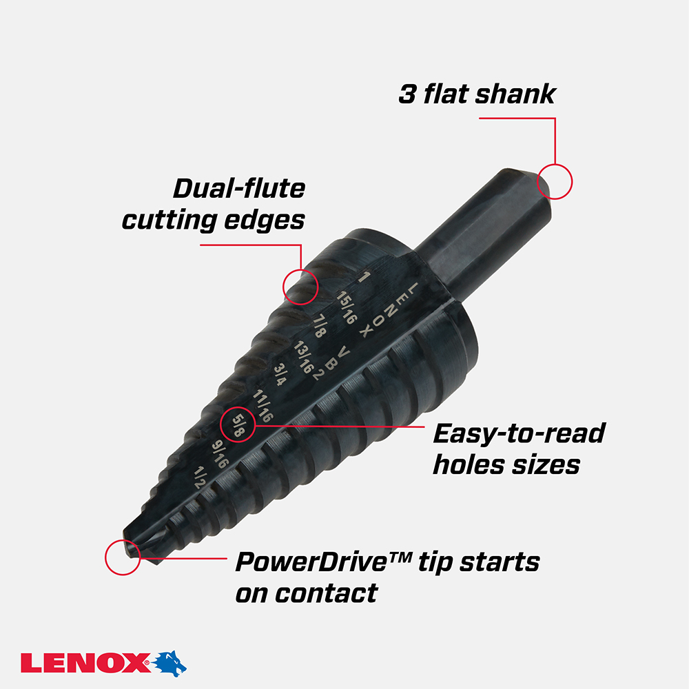LENOX Step Drill Bit, 1/2-Inch To 1-Inch With 3/8-Inch Shank