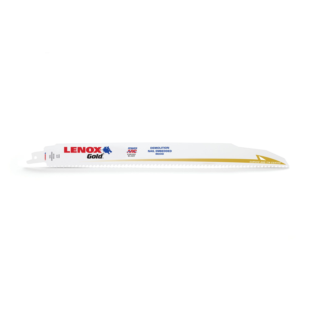 LENOX Gold Power Arc Demolition Reciprocating Saw Blade, For Demolition, Nail-Embedded Wood Cutting, 12-Inch, 6 TPi, 5-Pack