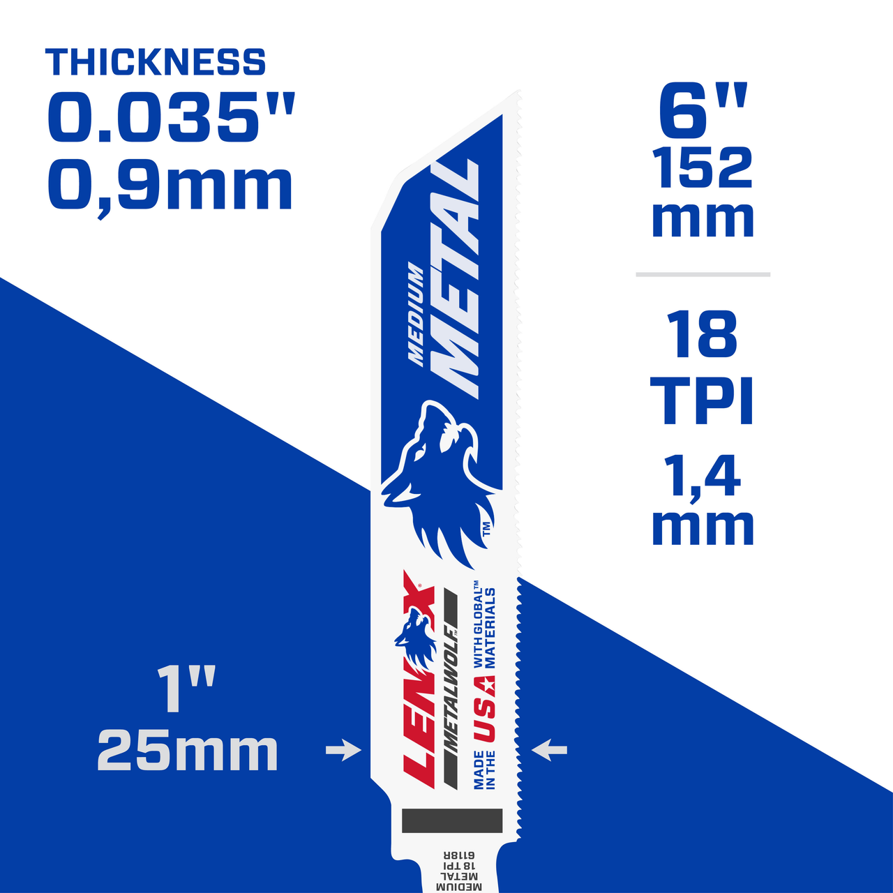 LENOX Lazer Metal Cutting Reciprocating Saw Blade, Bi-Metal, 6-Inch, 18 TPi, 25/Pk