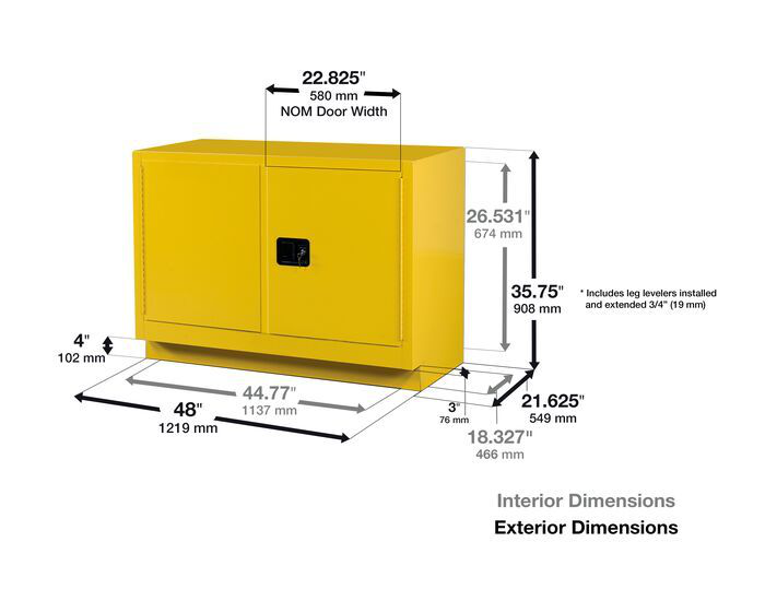 31 Gallon, 1 Shelf, 2 Doors, Manual Close, Flammable Cabinet, Sure-Grip® EX Under Fume Hood, Light Neutral - 884807