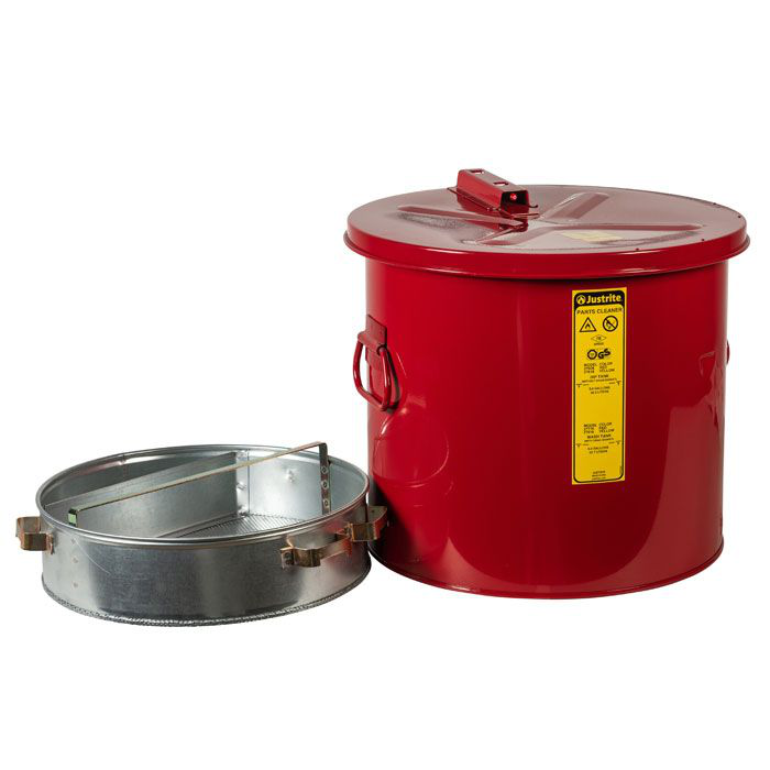 6 Gallon, Wash Tank With Basket for Small Parts Cleaning, Self-Close Cover with Fusible Link, Steel, Red - 27716