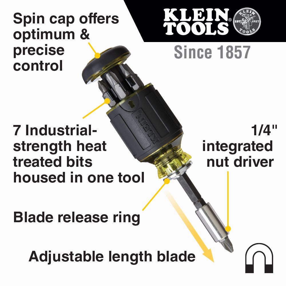Klein 8-in-1 Multi-Bit Adjustable Length Stubby Screwdriver