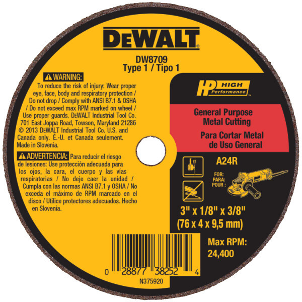 DEWALT 2-1/2" x .035" x 1/4" A36T Metal & Stainless Cutting & Grinding Wheel  (P/N DW8709)