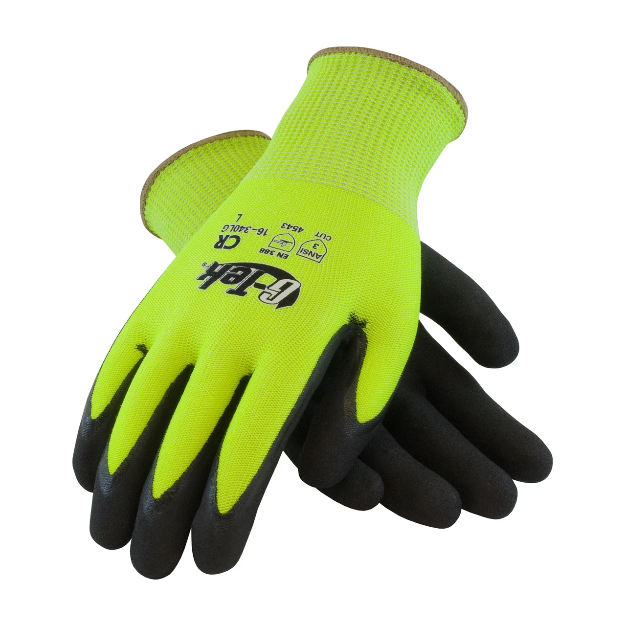 G-Tek® PolyKor® 16-340LG  Cut Resistant Gloves, Size L, Hi-Vis Yellow, ANSI A3