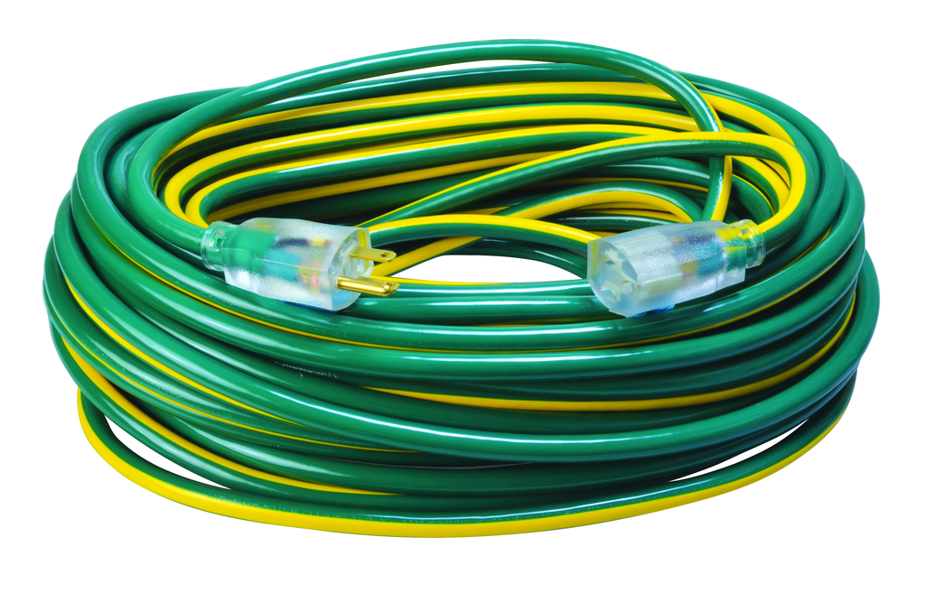 Southwire 100ft 12/3 SJTW Stripes & Cool Colors® Outdoor Extension Cord (Dark Grn/Yel) 4/BX