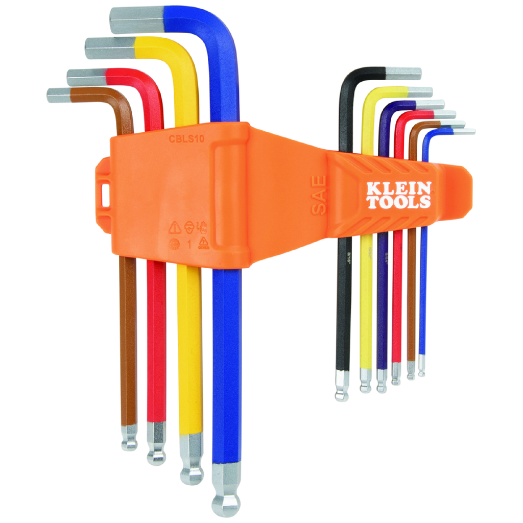 Powder Coated Long Ball-End Hex Key Set, SAE, 10-Piece