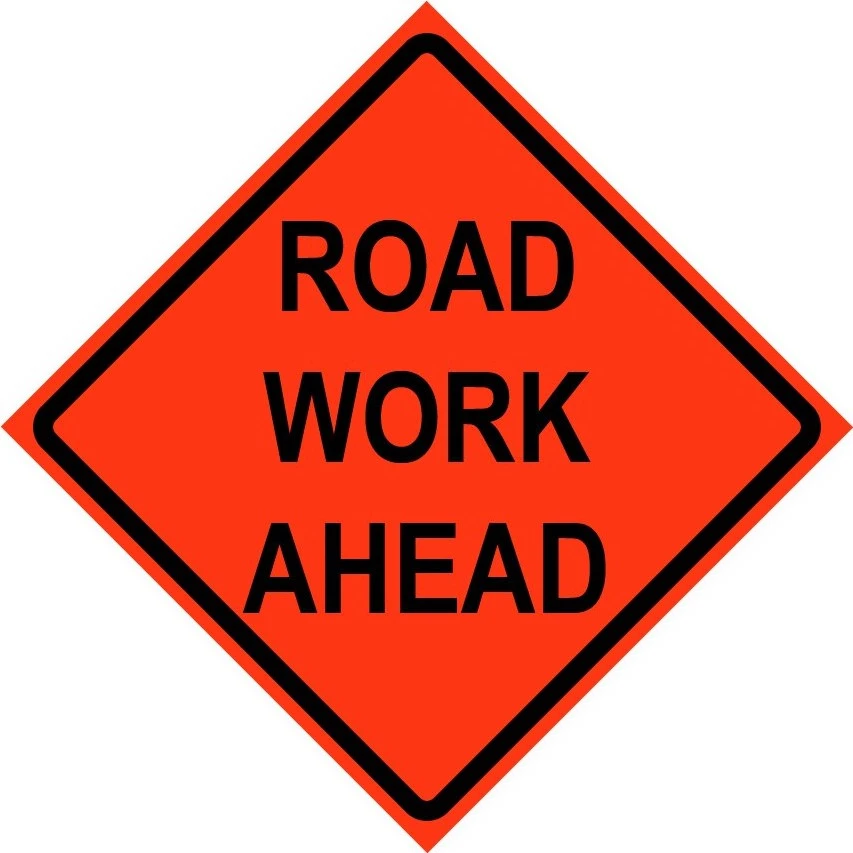 Cortina 48" x 48" SuperBright Reflective Roll-Up Sign with Lexan Pockets and Ribsets - Road Work Ahead