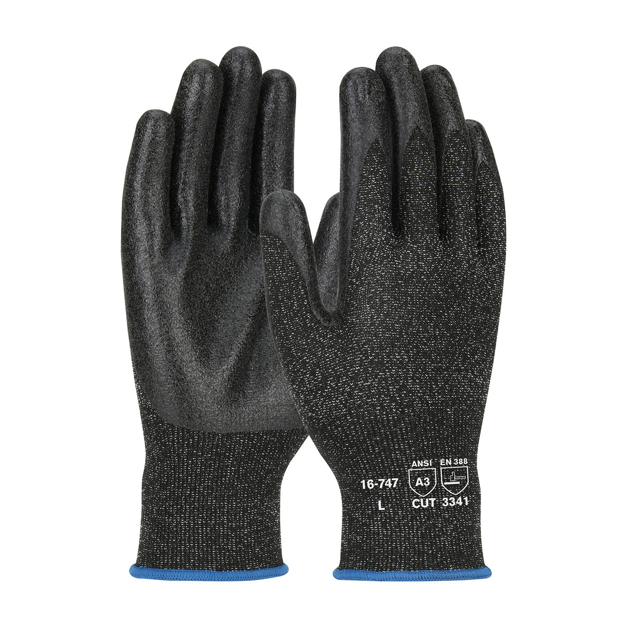 G-Tek® PolyKor® 16-747  Cut Resistant Gloves, Size 2XL, Black, ANSI A3