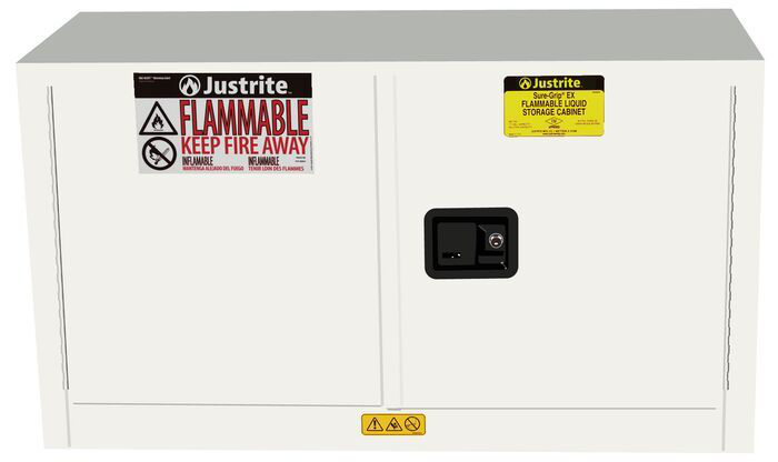 17 Gallon, 1 Shelf, 2 Doors, Self Close, Flammable Safety Cabinet, Sure-Grip® EX Piggyback, White - 891725