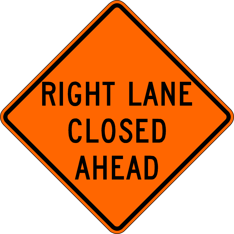 Cortina 48" x 48" SuperBright Reflective Roll-Up Sign with Lexan Pockets and Ribsets - Right Lane Closed Ahead