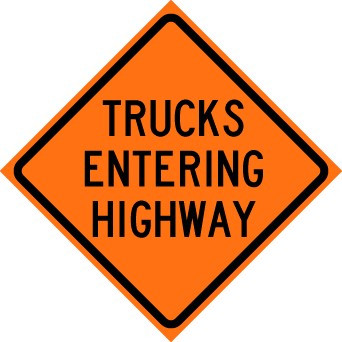 Cortina 48" x 48" SuperBright Reflective Roll-Up Sign with Lexan Pockets and Ribsets - Trucks Entering Highway