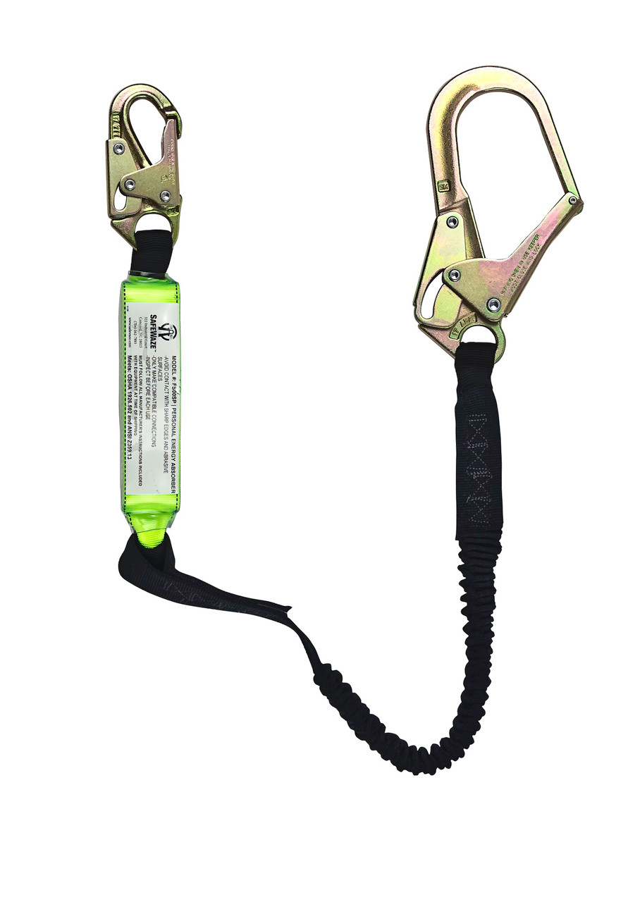SafeWaze PRO 6' Stretch Energy Absorbing Lanyard: Rebar Hook