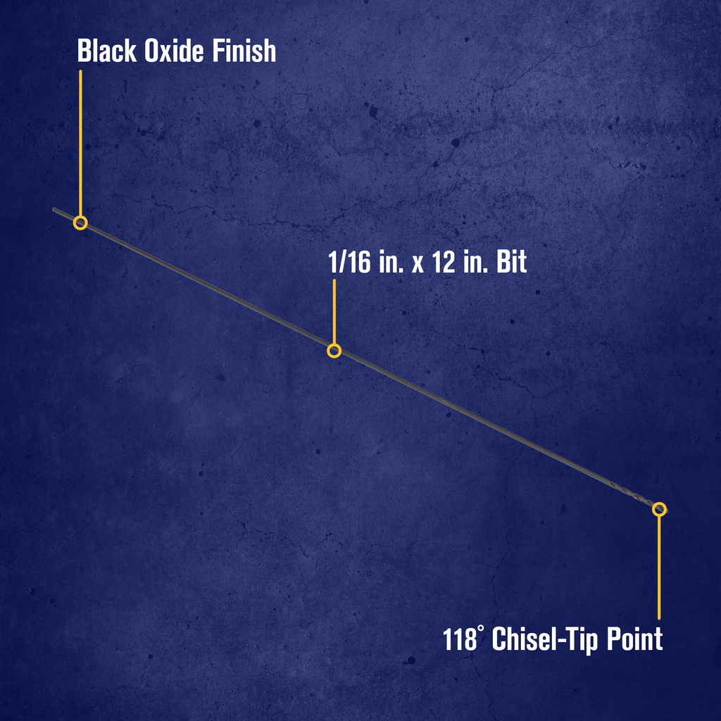 IRWIN DRL 1/16 A12 12" 135' BLK OX POUCHED