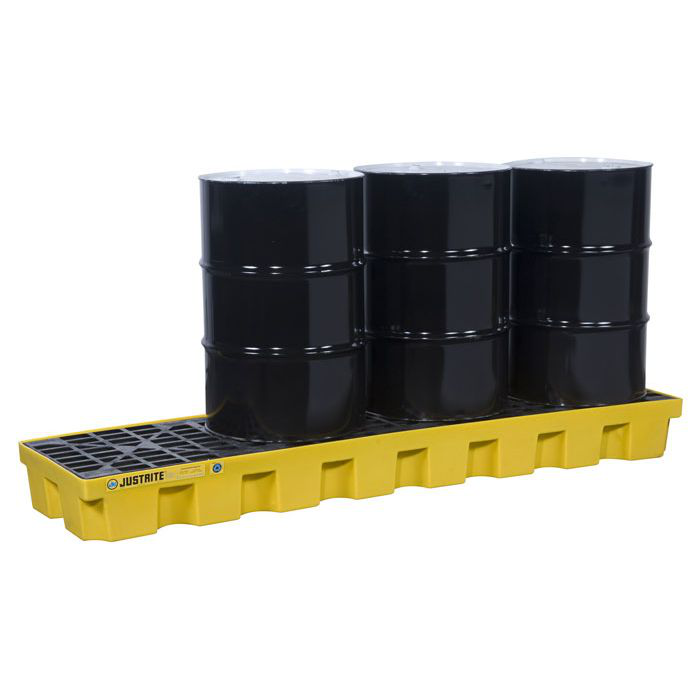 4 Drum Plastic Pallet, In-line, without Drain, EcoPolyBlend™, Yellow - 28630