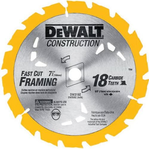 DEWALT Construction Series 7-1/4-Inch 18 Tooth Atb Thin Kerf Framing Saw Blade With 5/8-Inch And Diamond Knockout Arbor