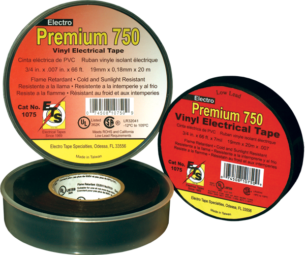 Electro-Tape 1" (25 mm) x 66 ft 7mil Premium Black Vinyl Electrical Tape 48/CS