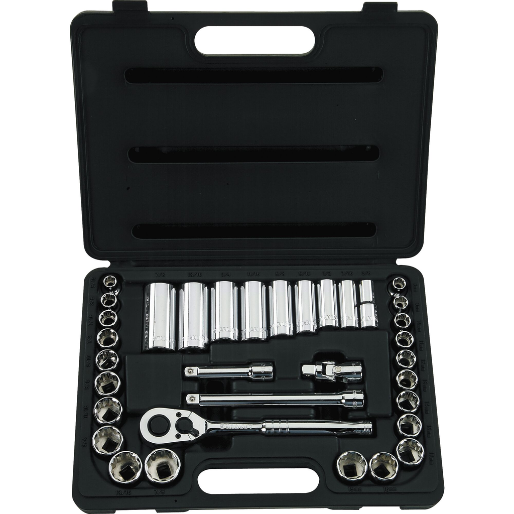 STANLEY SET DR SKT 3/8 DR 12 PT SAE + MM 34 PC.