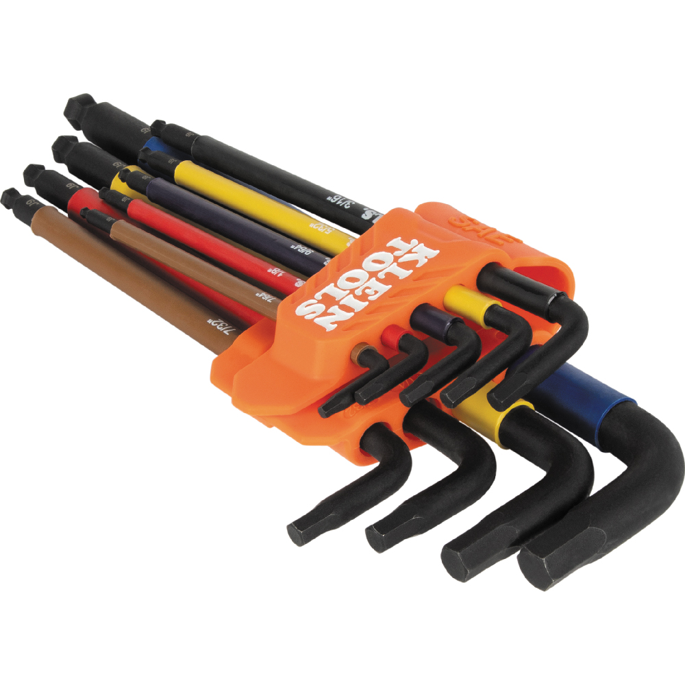 Color-Coded Extra-Long L Style Hex Key Caddy Set, SAE, 9-Piece