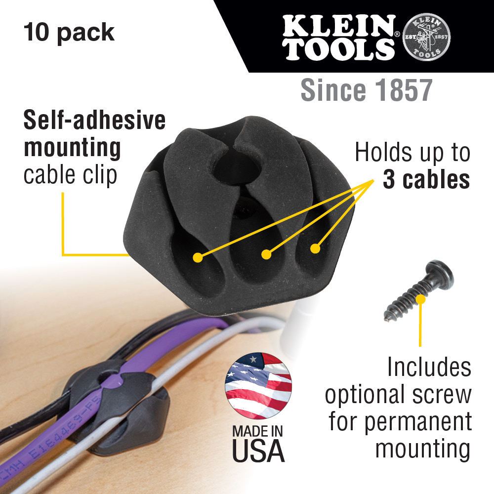 Self-Adhesive Cable Mounting Clips, 3-Slot (10-Pack)