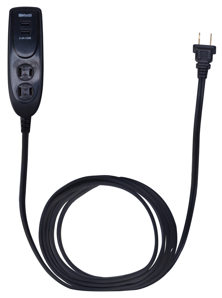 Woods POWERSTRIP, DSKTP USB 2 OUT 2.4A BLK 6/BX