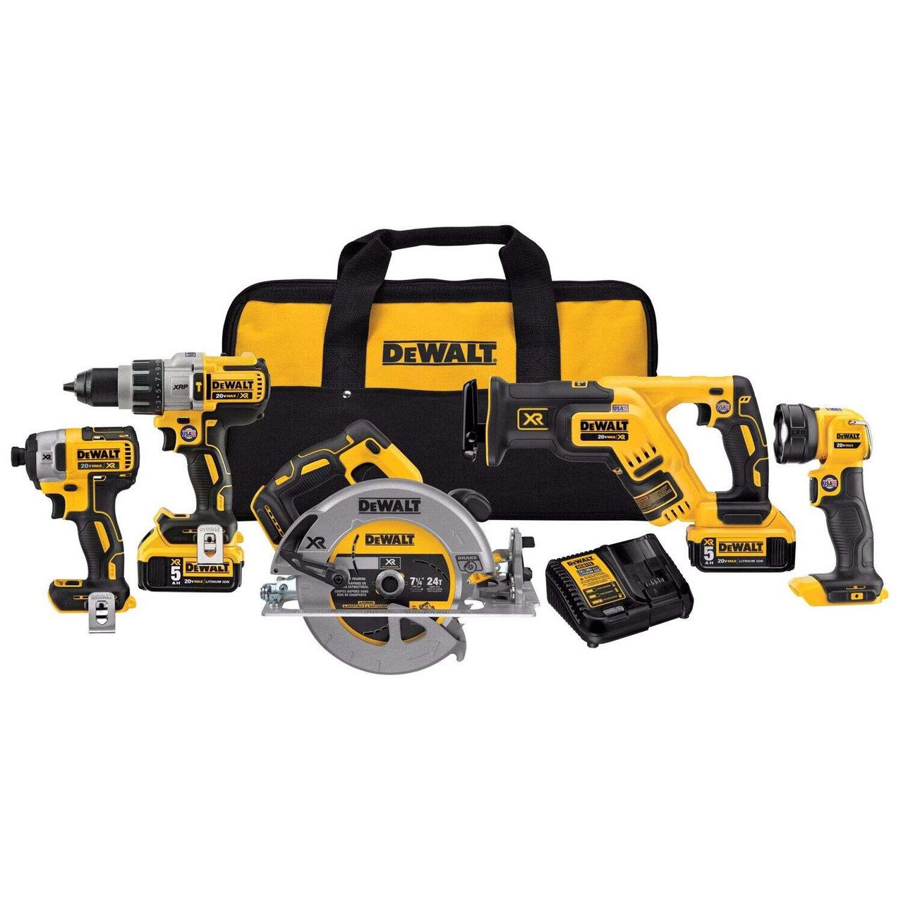 DEWALT 20V MAX* XR Cordless Drill Combo Kit, Brushless, 5-Tool
