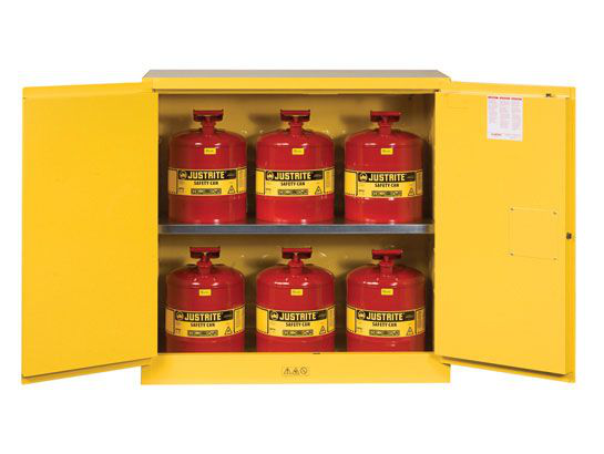 30 Gallon, 2 Door, Manual Close, 6 Can, Safety Cabinet with Cans Combo, Sure-Grip®, Yellow - 8930008