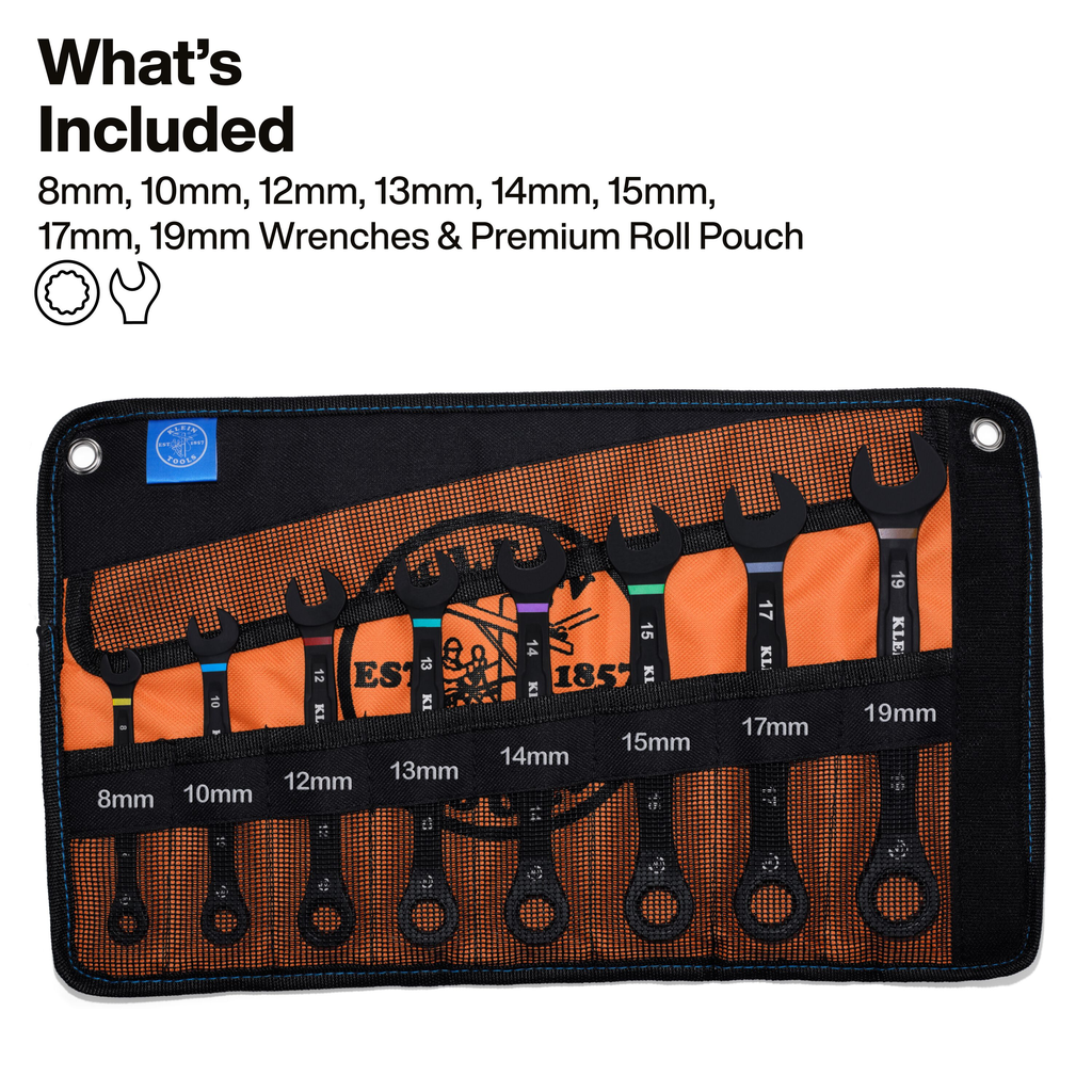 90-Tooth Ratcheting Combo Wrench Set, Metric, 8-Piece