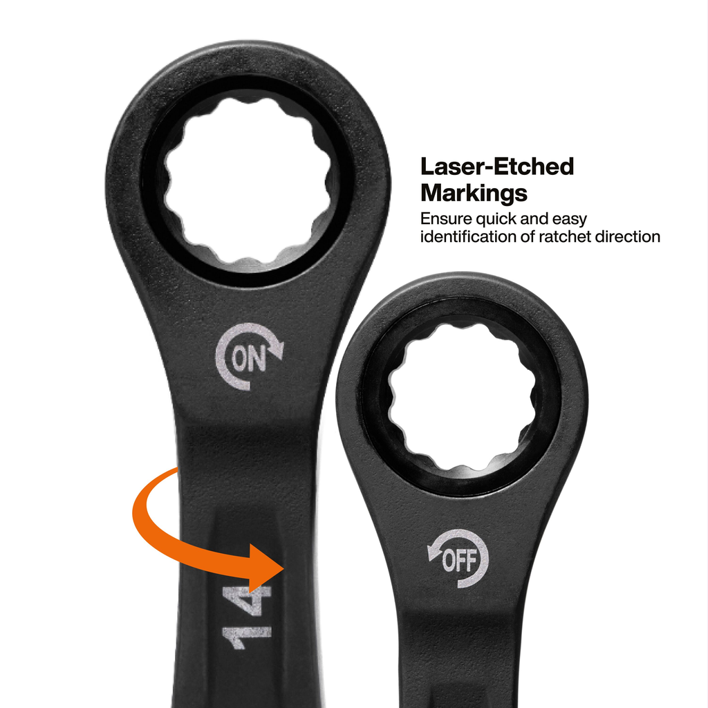 90-Tooth Ratcheting Combo Wrench Set, Metric, 8-Piece