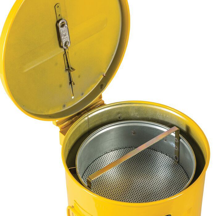 2 Gallon, Wash Tank With Basket for Small Parts Cleaning, Self-Close Cover with Fusible Link, Steel, Yellow - 27812