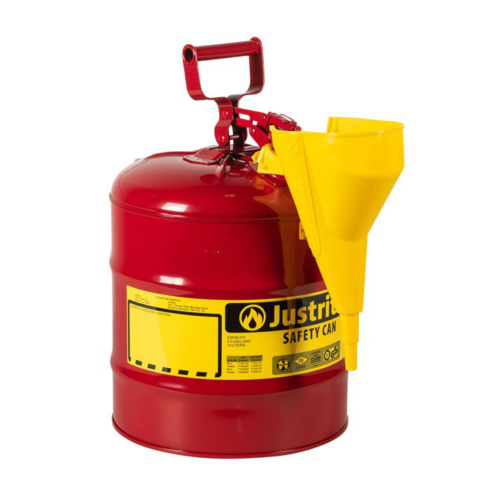 5 Gallon Steel Safety Can for Flammables, Type I, Funnel, Flame Arrester, Red - 7150110