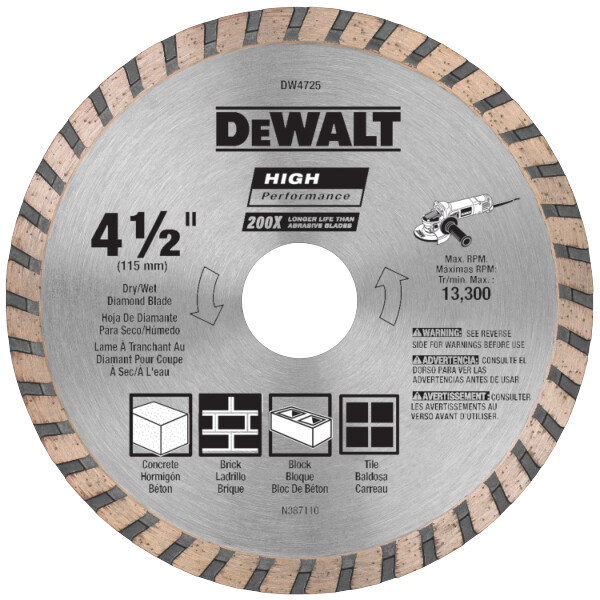 DEWALT Diamond Blade For Masonry, Dry Cutting, Continuous Rim, 7/8-Inch Arbor, 4-1/2-Inch