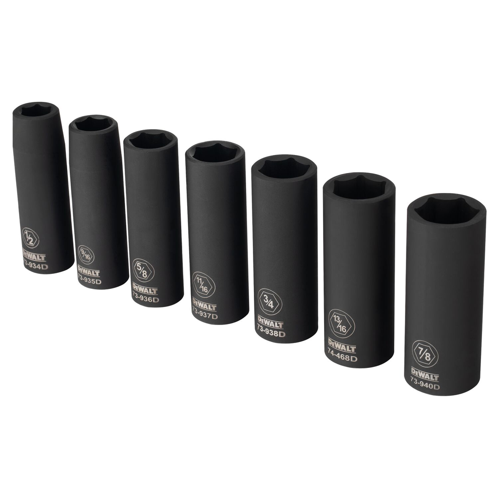 DWT 1/2IN DR 7PC DP IMPACT SOCKET ST SAE