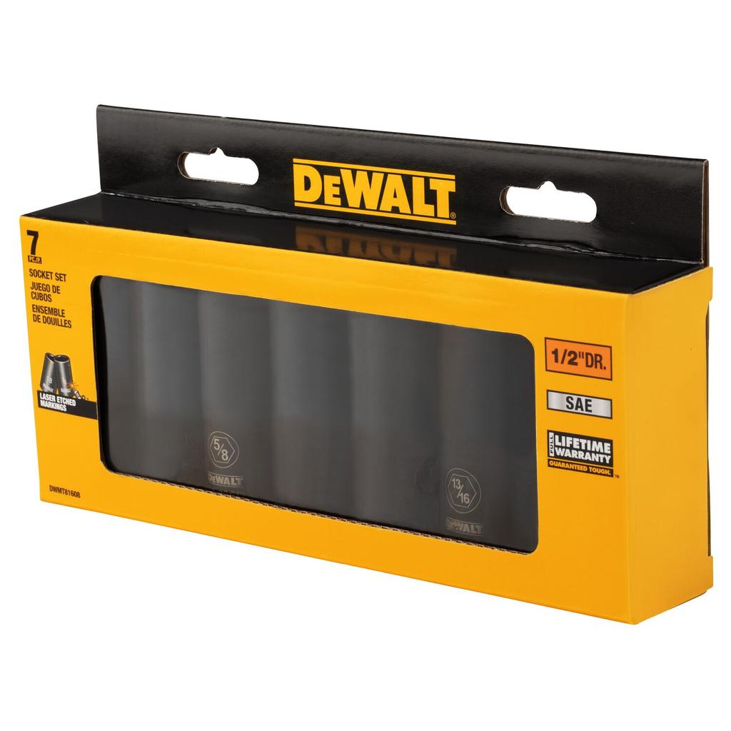 DWT 1/2IN DR 7PC DP IMPACT SOCKET ST SAE