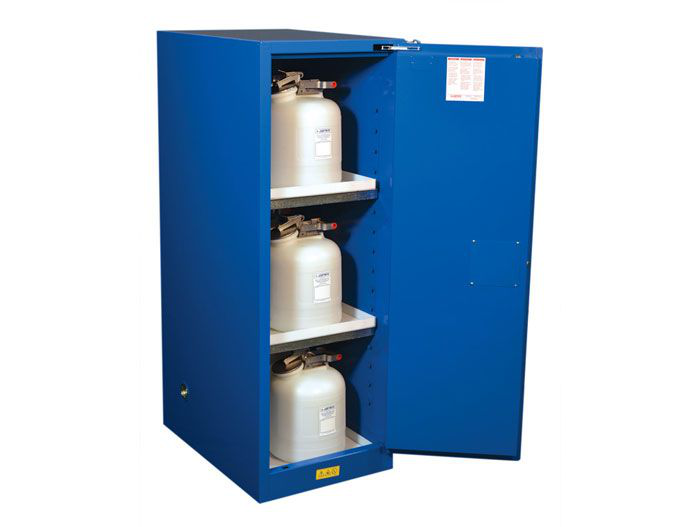 54 Gallon, 3 Shelf, 1 Door, Self Close, Hazardous Material Cabinet, Sure-Grip® EX Deep Slimline, Royal Blue - 865428