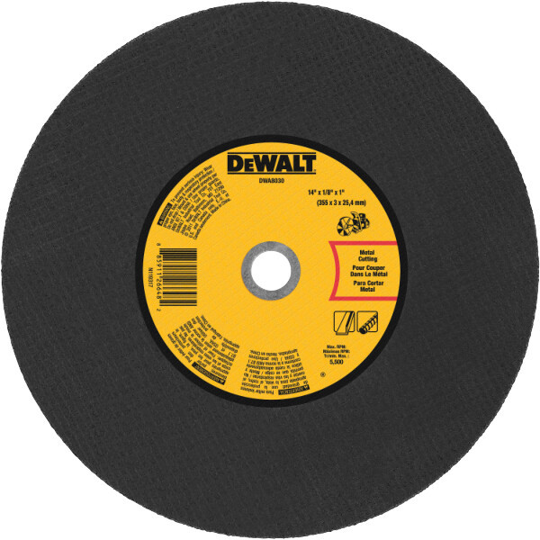 DEWALT 14 In x 1/8 in Aluminum Oxide Abrasive Chop / Cut-Off Blade with 1 in Arbor For Metal Cutting (1 Pack)  (P/N DWA8030)