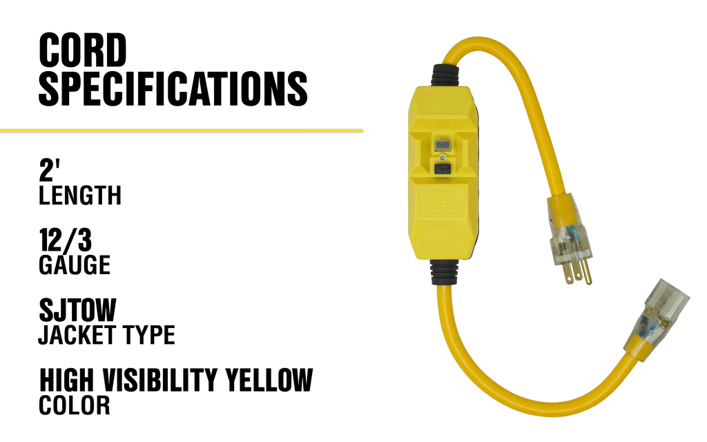 Southwire YELLOW JACKET, 12/3 2' SJTW INLINE GFCI 6/BX