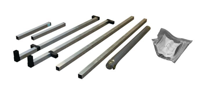3' x 3' Counter/Desktop With Document Pass Thru Area Workspace Cough and Sneeze Guard, PVC in Aluminum Frame - 15614