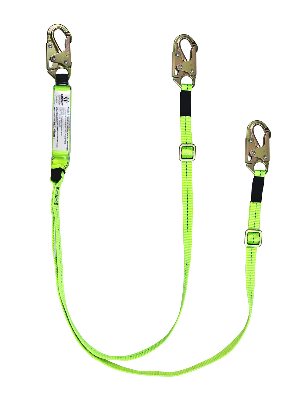 SafeWaze PRO 4'-6' Adjustable Energy Absorbing Lanyard: Dual Leg, Snap Hooks